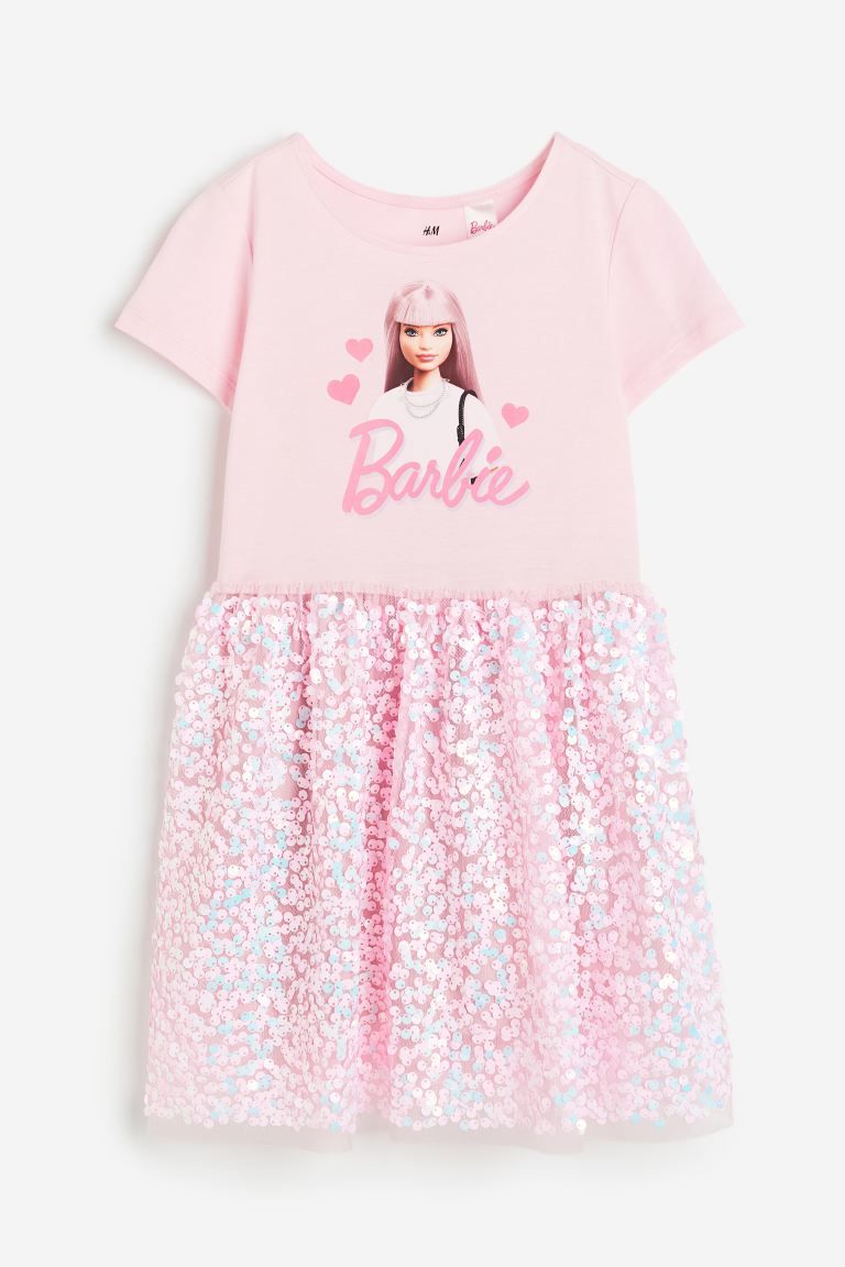 Sequined-skirt Jersey Dress - Light pink/Barbie - Kids | H&M US | H&M (US + CA)