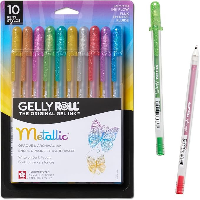 SAKURA Gelly Roll Metallic Gel Pens - Pens For Scrapbook, Journals or Drawing - Art Gifts, Holida... | Amazon (US)