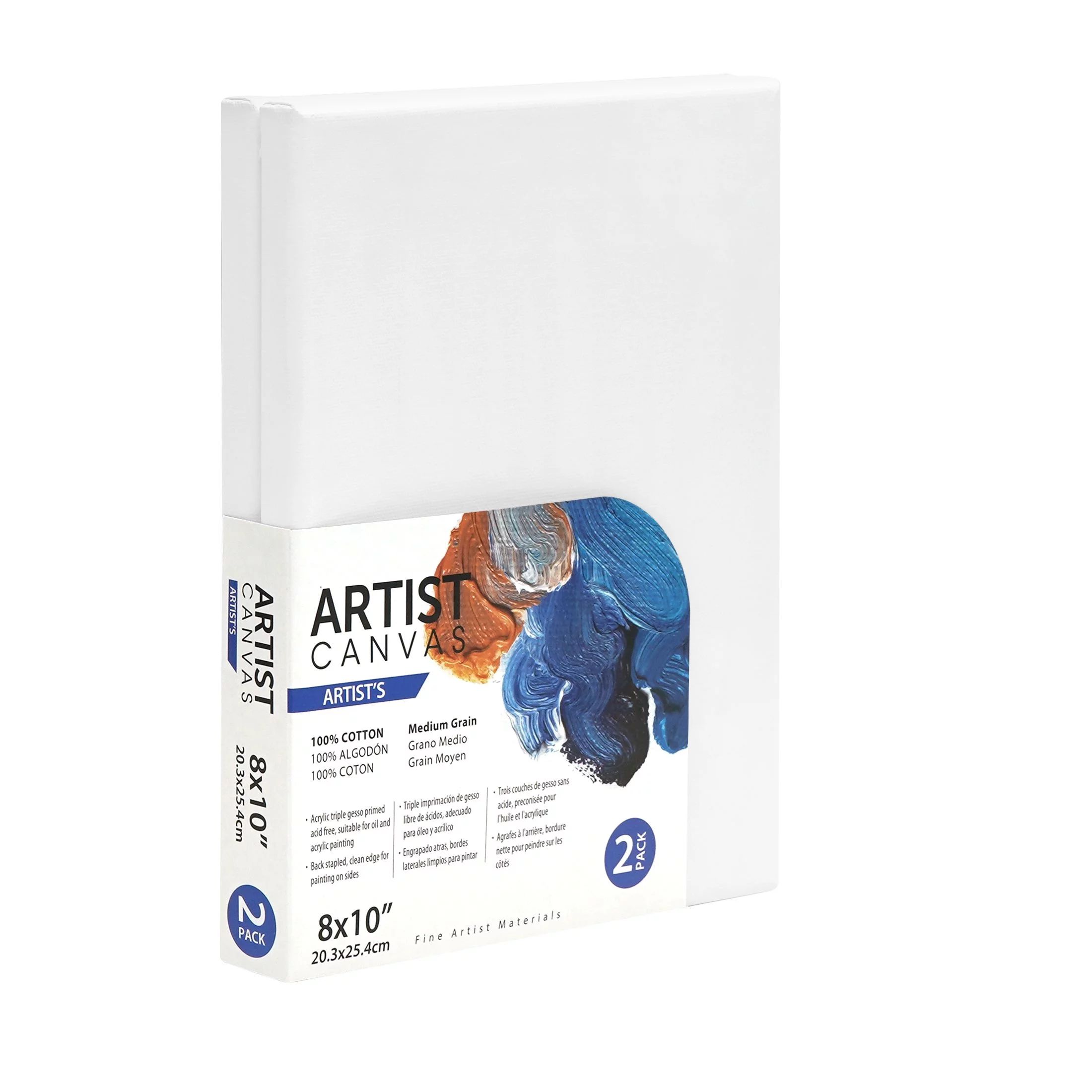 Artist Stretched Canvas, 100% Cotton Acid Free White Canvas, 8"X10", 2 Pieces - Walmart.com | Walmart (US)