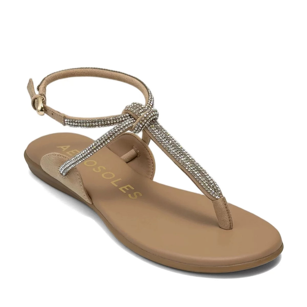 Aerosoles Gioiosa Women's T-Strap Flat Sandals with Rhinestone Detail, Size: 5, Beige Bisque | Kohl's