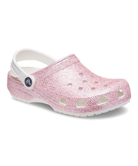 Crocs White & Pink Rainbow Glitter Classic Clog - Girls | Zulily