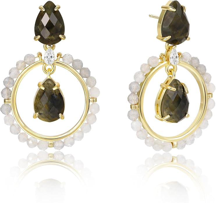 Crystal Dangle Earrings for Women Boho Teardrop Gemstone Drop Earrings Healing Summer Vacation Na... | Amazon (US)