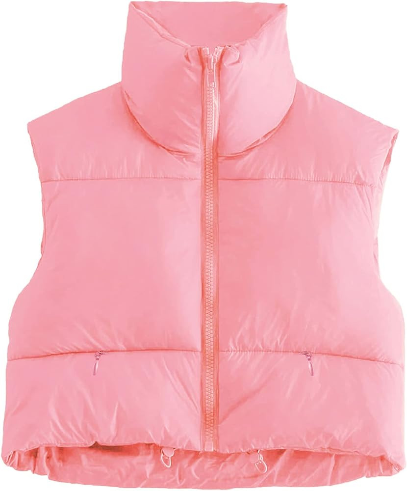 Kissonic Women's Padded Down Vest Puffer Stand Collar Zip Up Crop Sleeveless Jacket | Amazon (US)