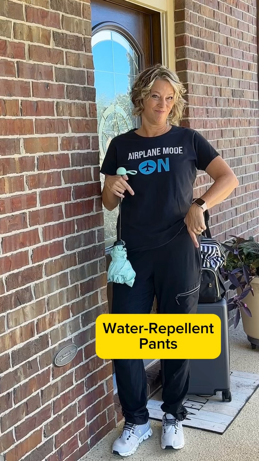 Water-repellent pants, Stretchy waist band in 3 lengths, I’m tall at 5’8” and size M fits me at size 10, Travel outfit, waterproof sneakers, rugged sole, travel-size umbrella, carry-on luggage, midlife fashion, hiking pants, over 50, fashion over 40, travel style

#LTKTravel #LTKOver40 #LTKShoeCrush