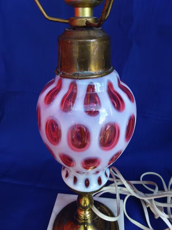 Fenton Opalescent Cranberry Marble Base Coin Print Table Lamp | Etsy (CAD)