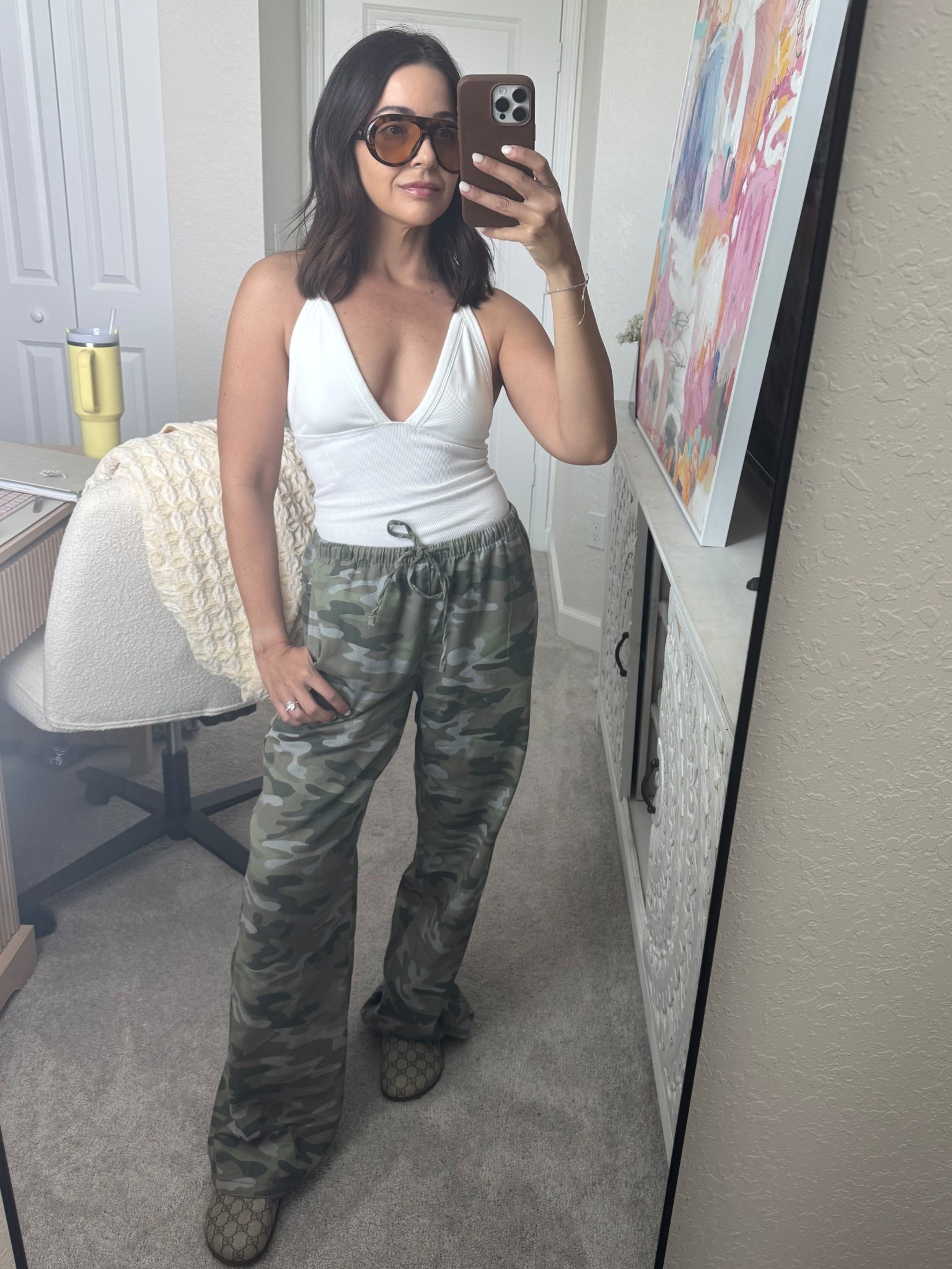 Comfy OOTD 

 - @Garage Clothing find @TJ Maxx finds - spring outfits - casual every day looks - comfy but cute - camo pants - pull on pants - ribbed tank - basics - closet essentials - gucci clogs - designer favs 

#LTKgrwm #LTKootd