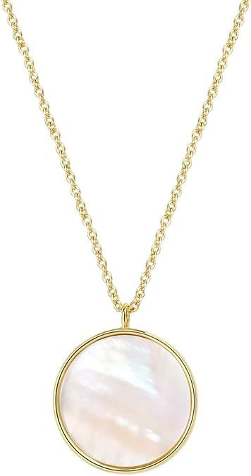 Dainty 14k Gold Plated Mother of Pearl Shell Pendant Necklaces | Cute Round Shell Pendant Necklac... | Amazon (US)