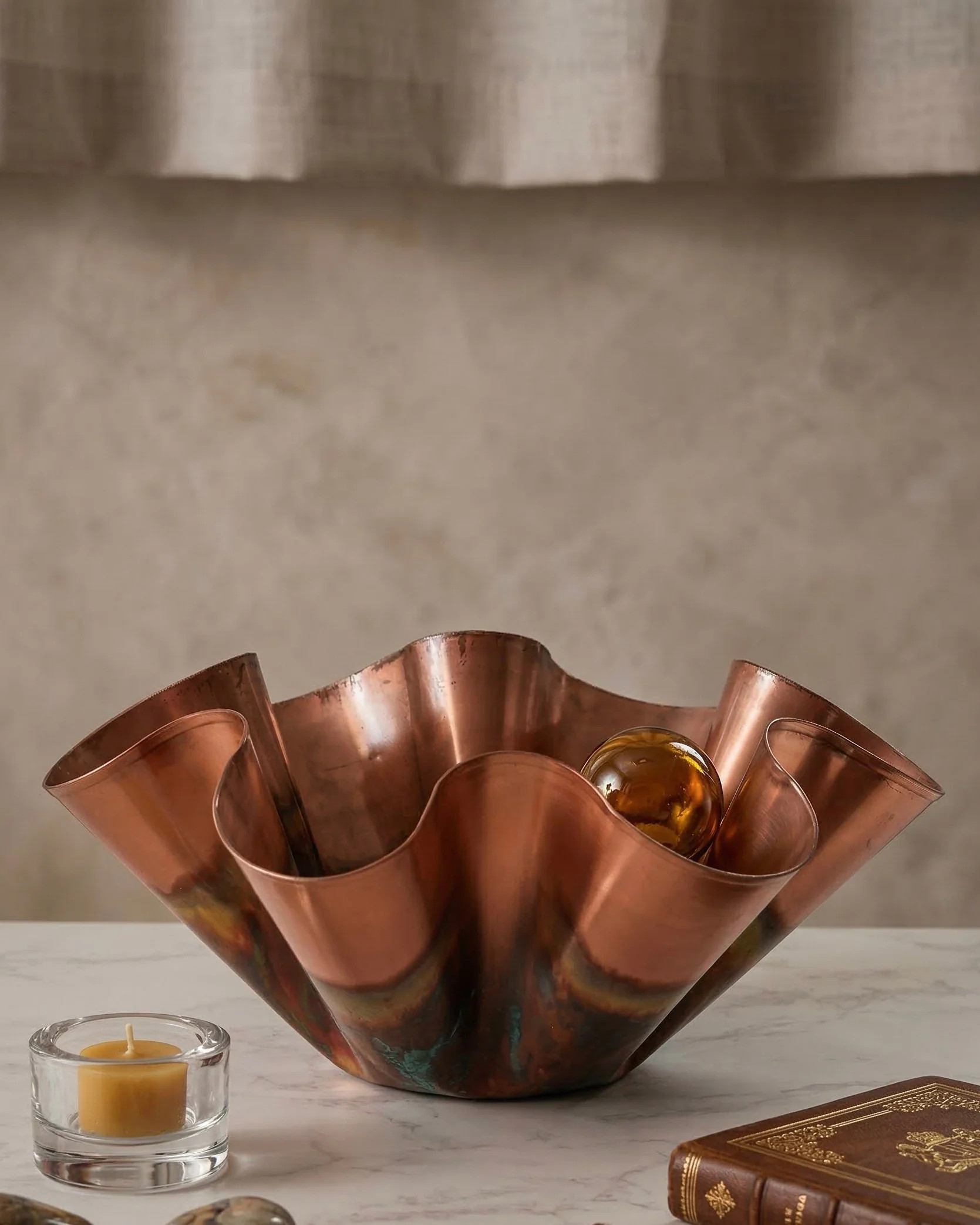 Oxidized Copper Ruffle Bowl | MJHome