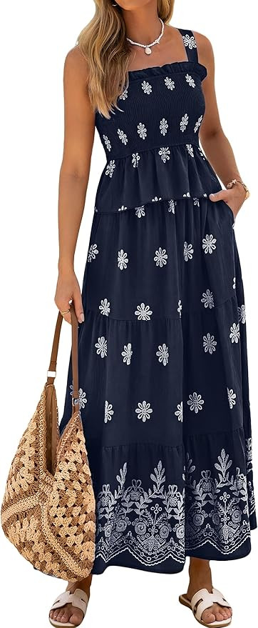 Glamaker Womens 2 Piece Skirt Sets Summer Boho Floral Smocked Ruffle Hem Tank tops Maxi Skirts Wi... | Amazon (US)