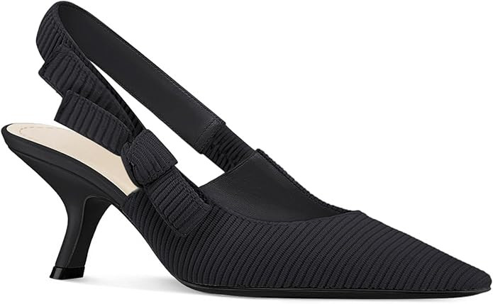 Coutgo Womens Slingback Kitten Heels Closed Pointed Toe Bowknot Knitted Slip On Work Pumps Dress ... | Amazon (US)