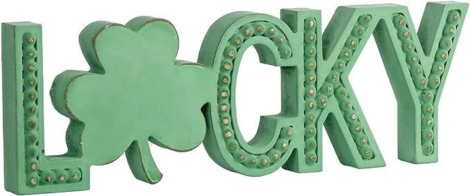 BAYSBAI Lucky Sign Beaded, Freestanding Wood Letters Lucky, Rustic Irish Clover Decor, Saint Patr... | Amazon (US)