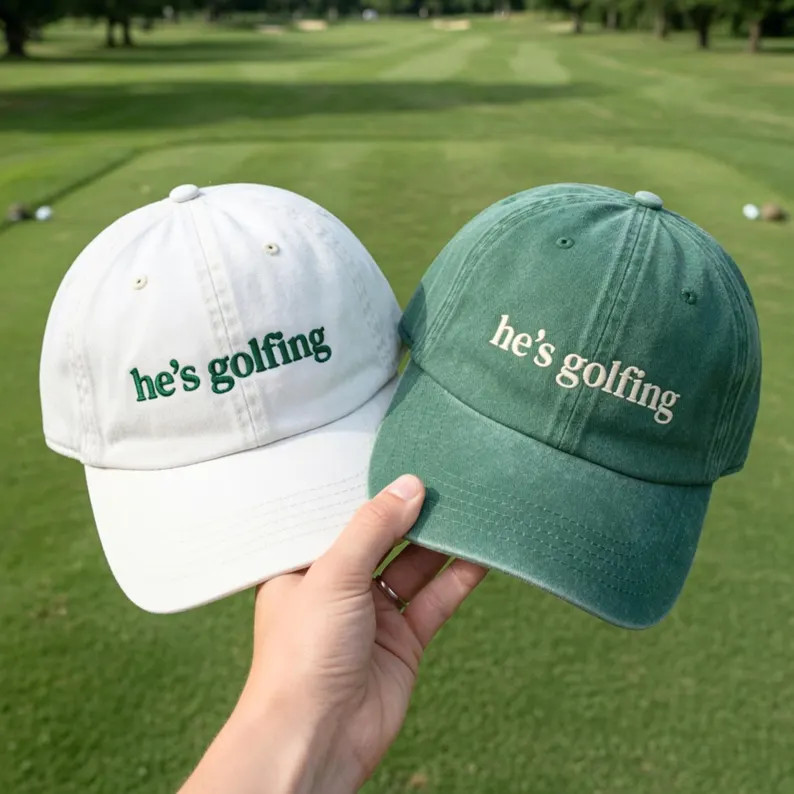 He's Golfing Embroidered Washed Cotton Cap, Funny Golfer Dad Mom Hat - Etsy | Etsy (Global)