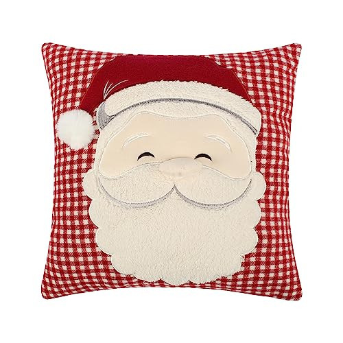 Levtex Home - Peppermint Plaid Christmas - Christmas Decorative Pillow (18 x 18in.) - Santa - Red and Cream | Amazon (US)