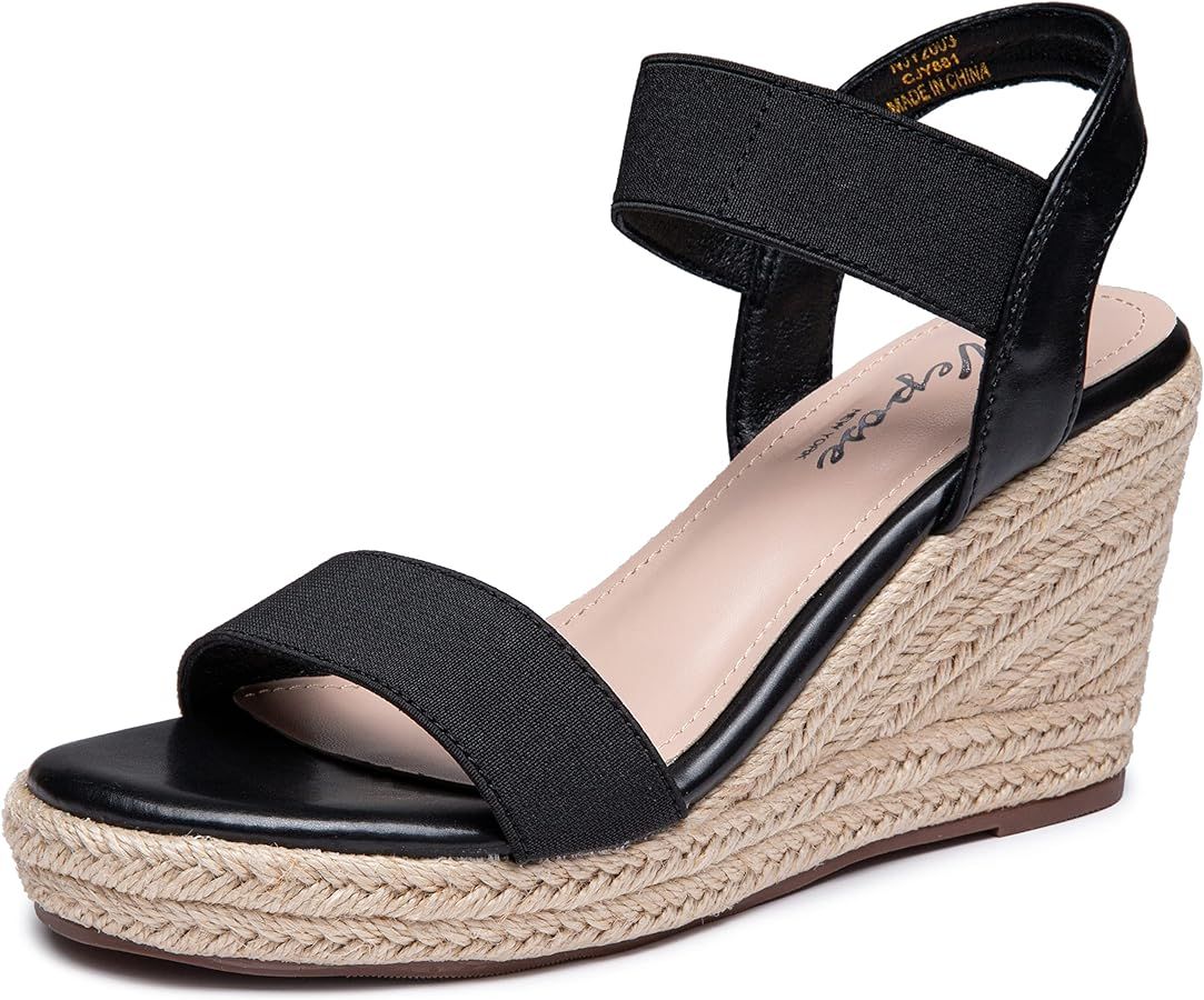 Vepose Women's 881 Wedge Sandals Elastic Ankle Strap Espadrilles Platform Open Toe High Heel Stre... | Amazon (US)