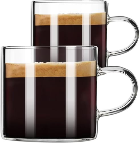PARACITY Espresso Cups Set of 2, Espresso Shot Glass 4.3 OZ, Glass Expresso Small Coffee Cup with Handle, Espresso Accessories for Espresso Machine | Amazon (US)