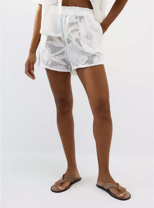 Buy White Floral Embroidered Mesh Cover Up Co-ord Shorts XL | Co-ords | Tu | Tu Clothing