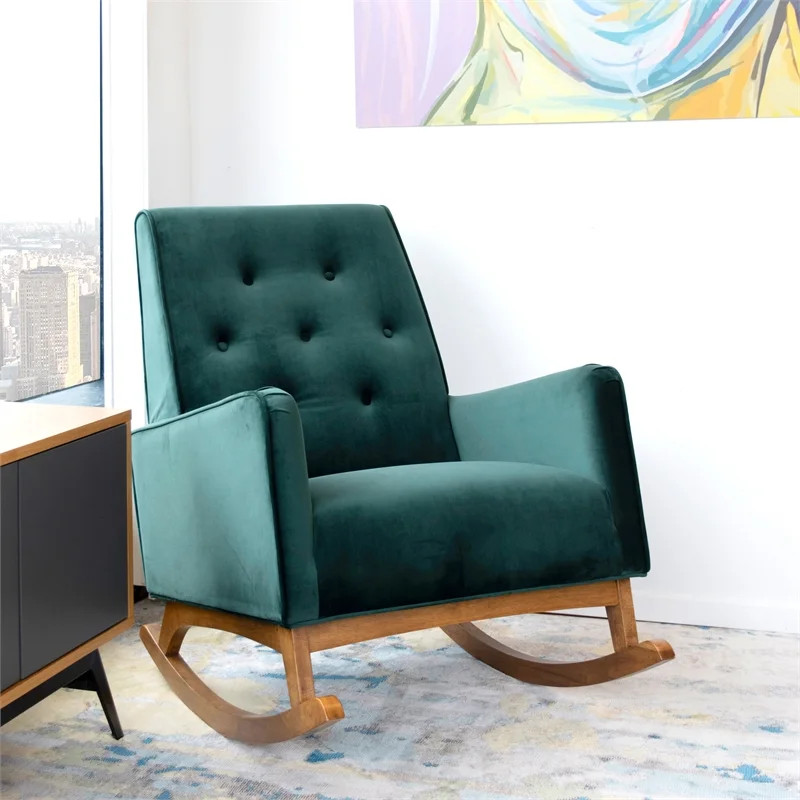 Mid-Century Modern Collin Rocking Chair, Green Velvet - Walmart.com | Walmart (US)