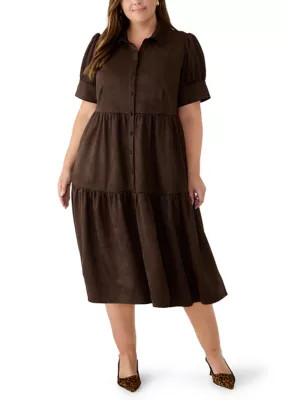 Plus Size Short Sleeve Tiered Suede Dress | Belk