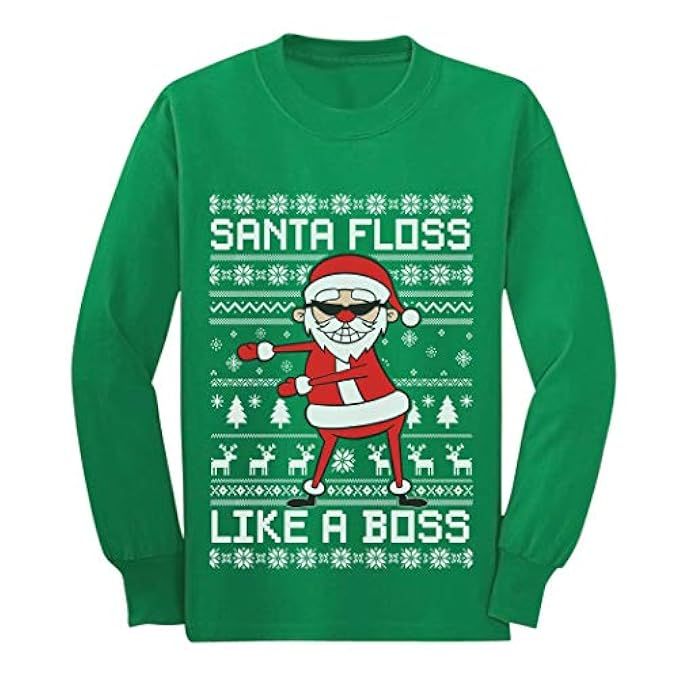 Santa Floss Like a Boss Ugly Christmas Sweater Youth Kids Long Sleeve T-Shirt | Amazon (US)