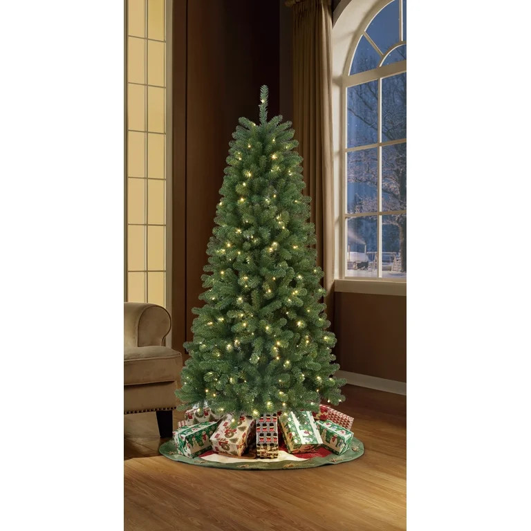 7 ft Bridgeport Spruce Artificial Christmas Tree with 300 Warm White LED, Metal Hinges & Foldable... | Walmart (US)