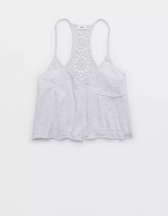Aerie Summer House Crochet Back Cropped Tank Top | Aerie