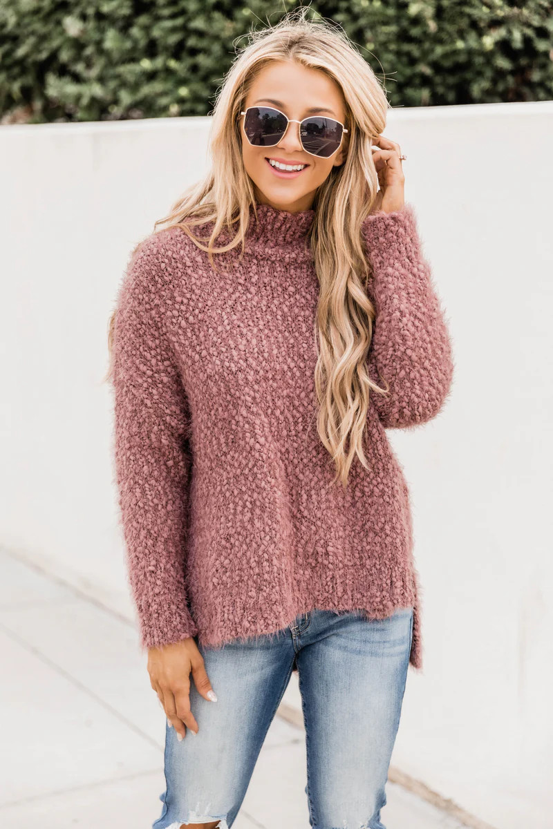 A Moment To Shine Dark Mauve Popcorn Pullover FINAL SALE | The Pink Lily Boutique