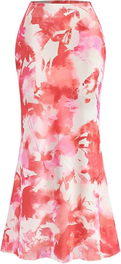 PRETTYGARDEN Women's Floral Print Mesh Long Skirt High Waisted Bodycon Fishtail Flowy Summer Maxi... | Amazon (US)