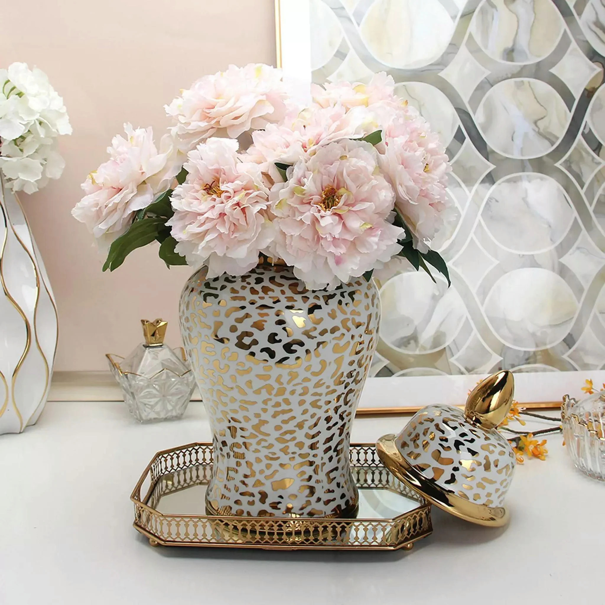 TUMALL 14" H Leopard Print Ginger Jar with Lid for Room Porch Floral Arrangement-default - Walmar... | Walmart (US)