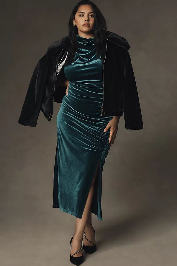 The Maya Ruched Cowl-Neck Dress: Stretch Velvet Edition | Anthropologie (US)