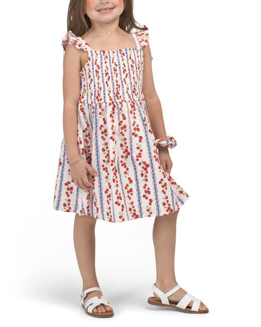 Kids Flutter Sleeve Smocked Top Strawberry And Tomato Print Dress | TJ Maxx