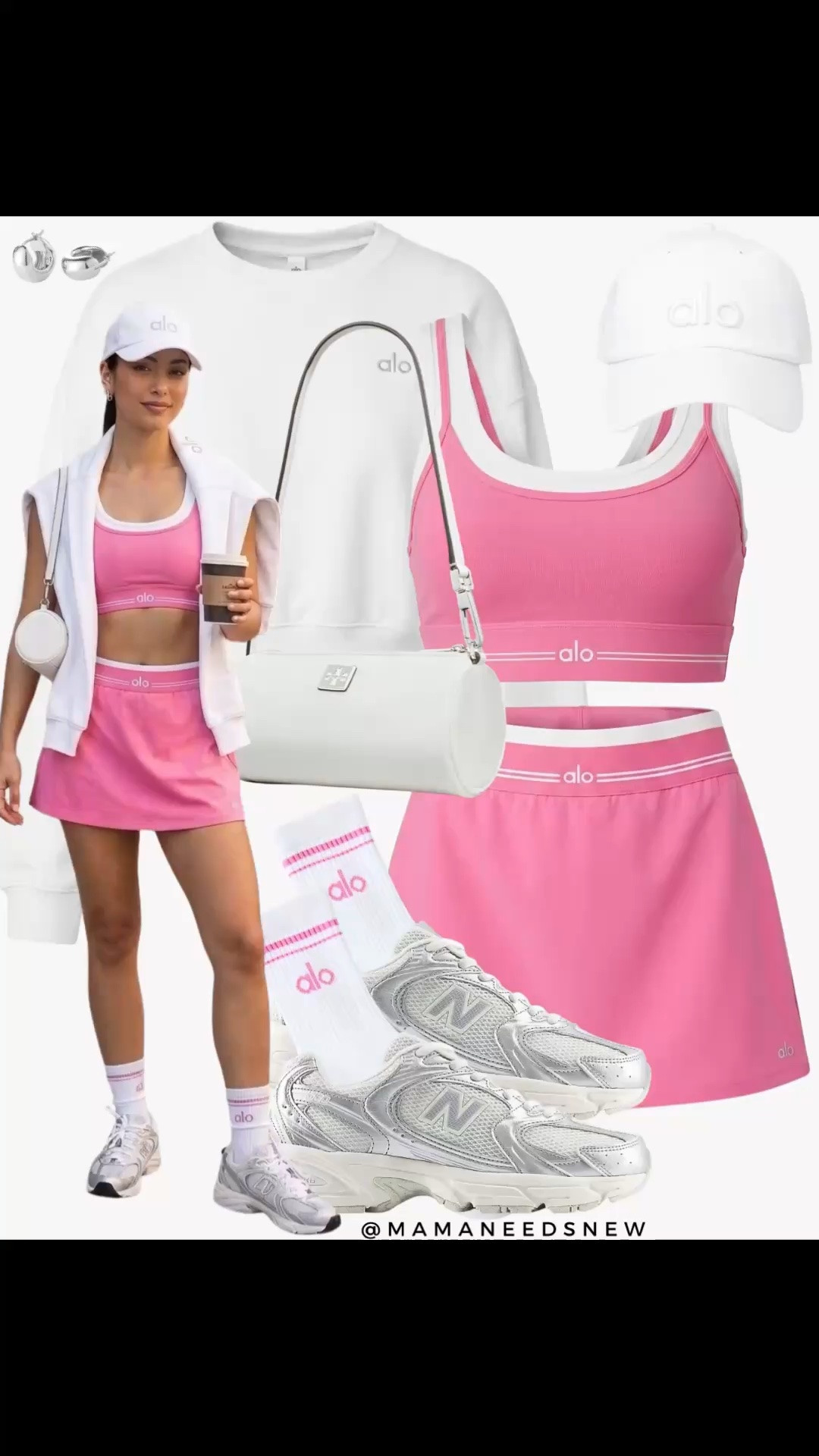A late spring to summer outfit with a matching sports bra and skort workout set, sneakers, cylinder shoulder bag, cap 🤍🩷

#LTKootd #LTKSeasonal #LTKSaleAlert