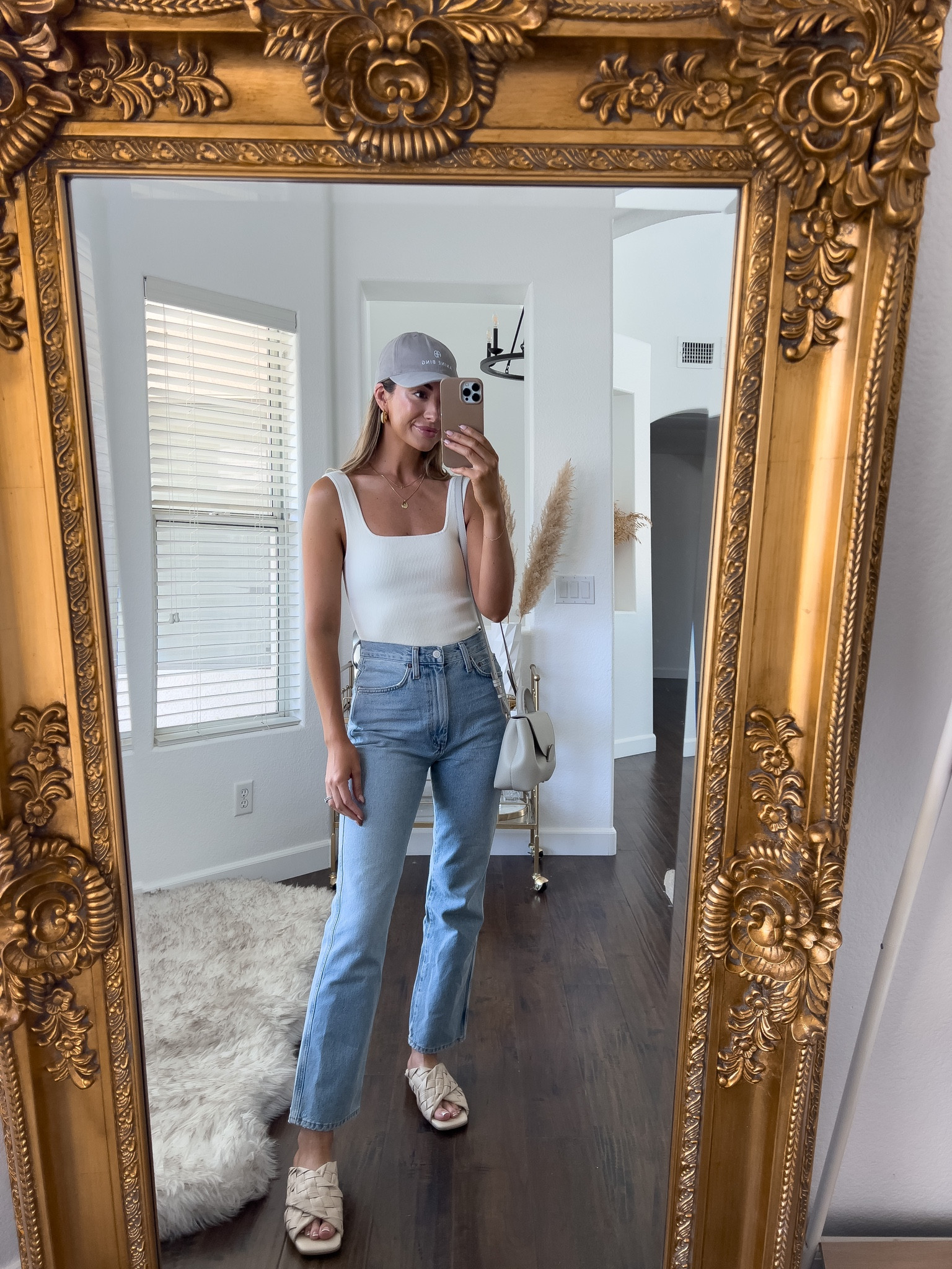 Favorite new white staple tank + new staple jeans & love this Anine bing new hat color! 

#LTKunder100 #LTKSeasonal