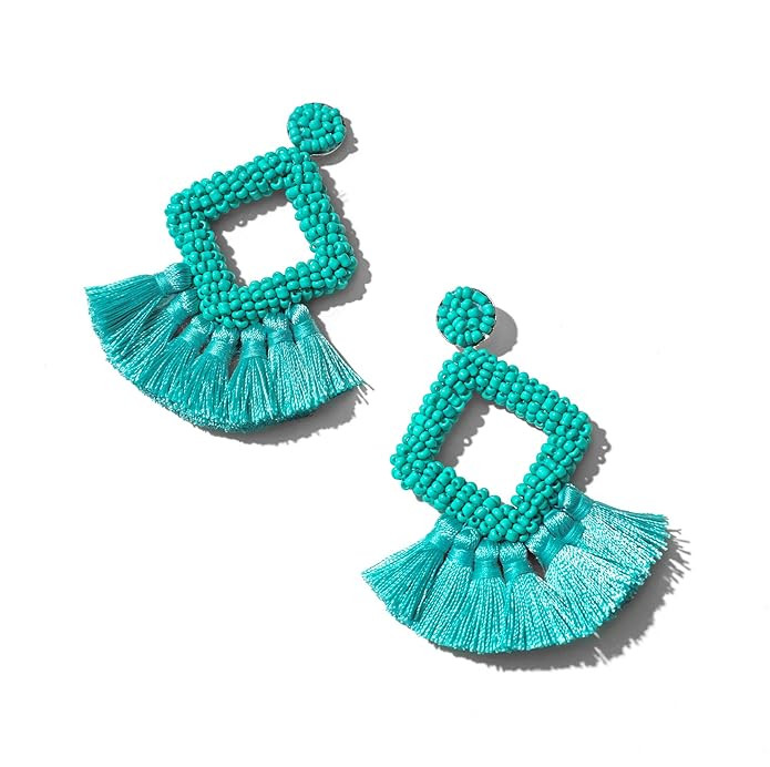 Tassel Shell Fringe Earrings Beaded Eye Statement Handmade Geometric Dangle Earrings | Amazon (US)