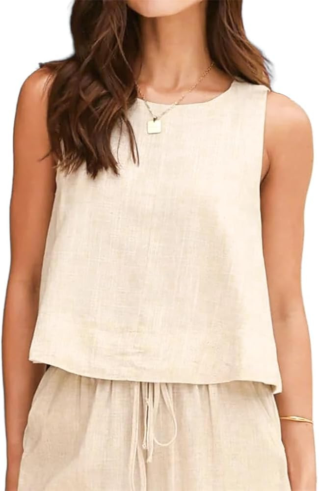 IDEALSANXUN Womens Linen Tank Tops Spring Summer Relaxed Fit Sleeveless Shirts | Amazon (US)