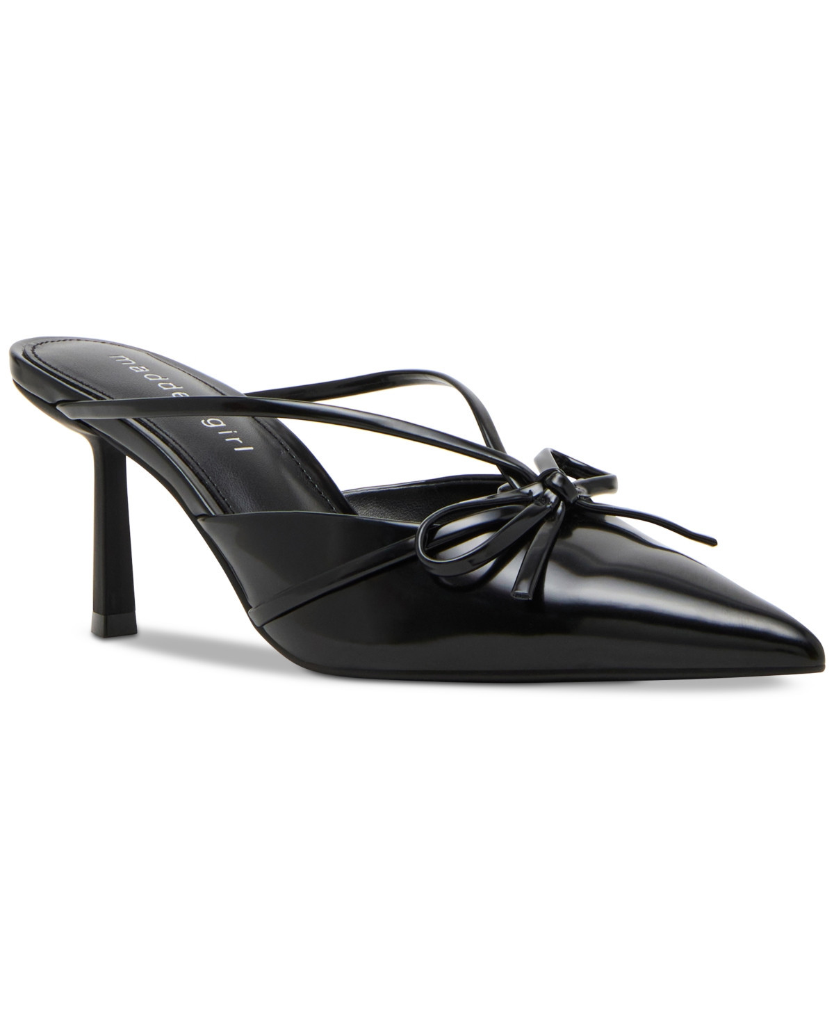 Madden Girl Bellsss Pointed-Toe Bow Dress Mules - Black Box Patent | Macy's