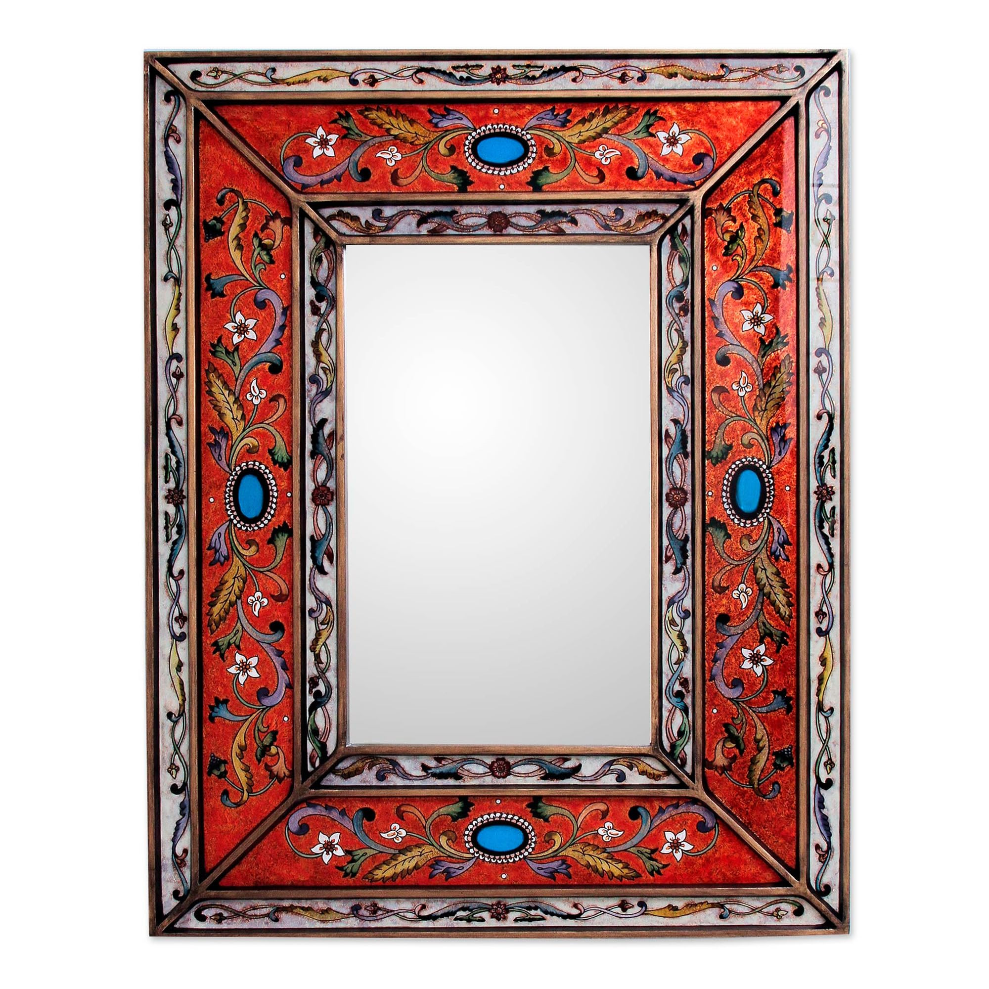NOVICA Artisan Handmade Mirror Rectangular Reverse Painted Glass Wall from Peru Orange Woodglass ... | Amazon (US)