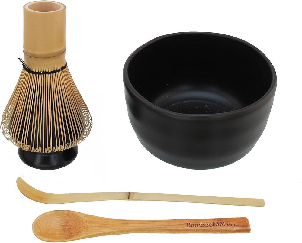 BambooMN Brand - Matcha Bowl Set (Includes Bowl, Rest, Tea Whisk, Chasaku, & Tea Spoon) 1 Set Bla... | Amazon (US)