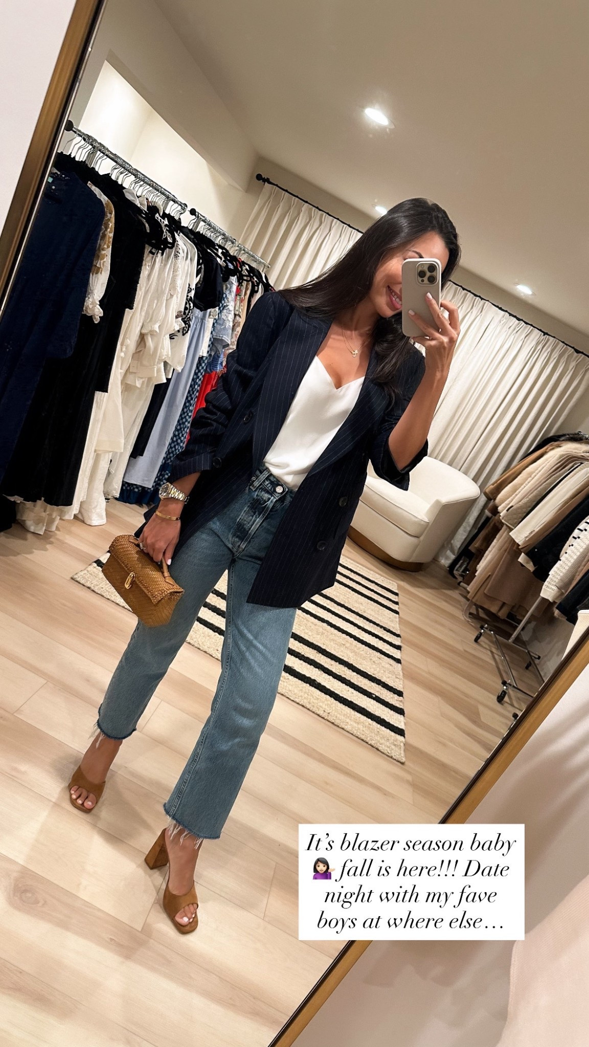 Date night outfit, silk tank, white cami, Toteme jeans, denim,
Staud mule sandals, fall fashion, pinstripe blazer, Savette bag. 

#LTKSeasonal #LTKShoeCrush #LTKItBag