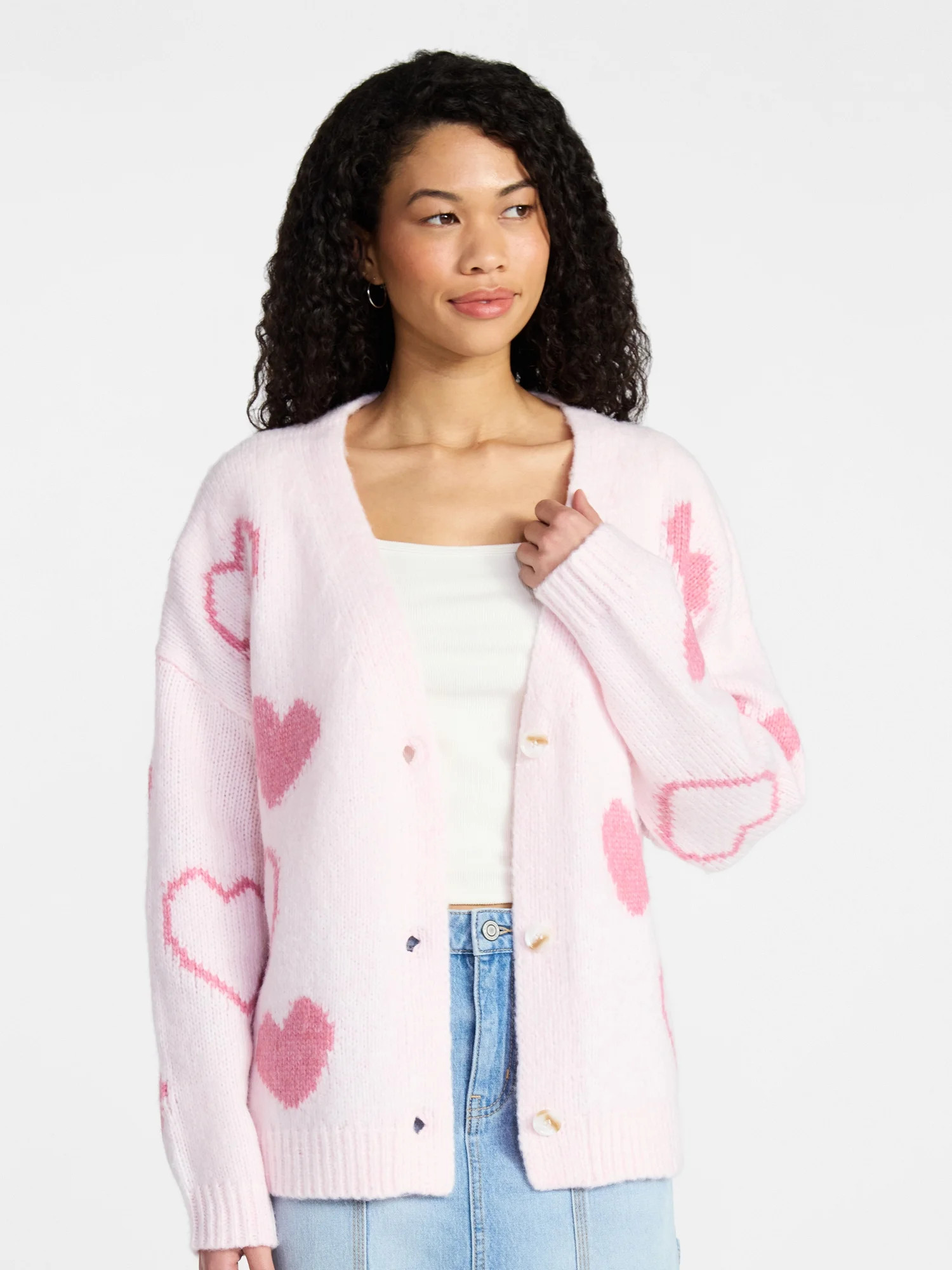 No Boundaries Button-Front Cardigan, Women's XXS-XXL | Walmart (US)