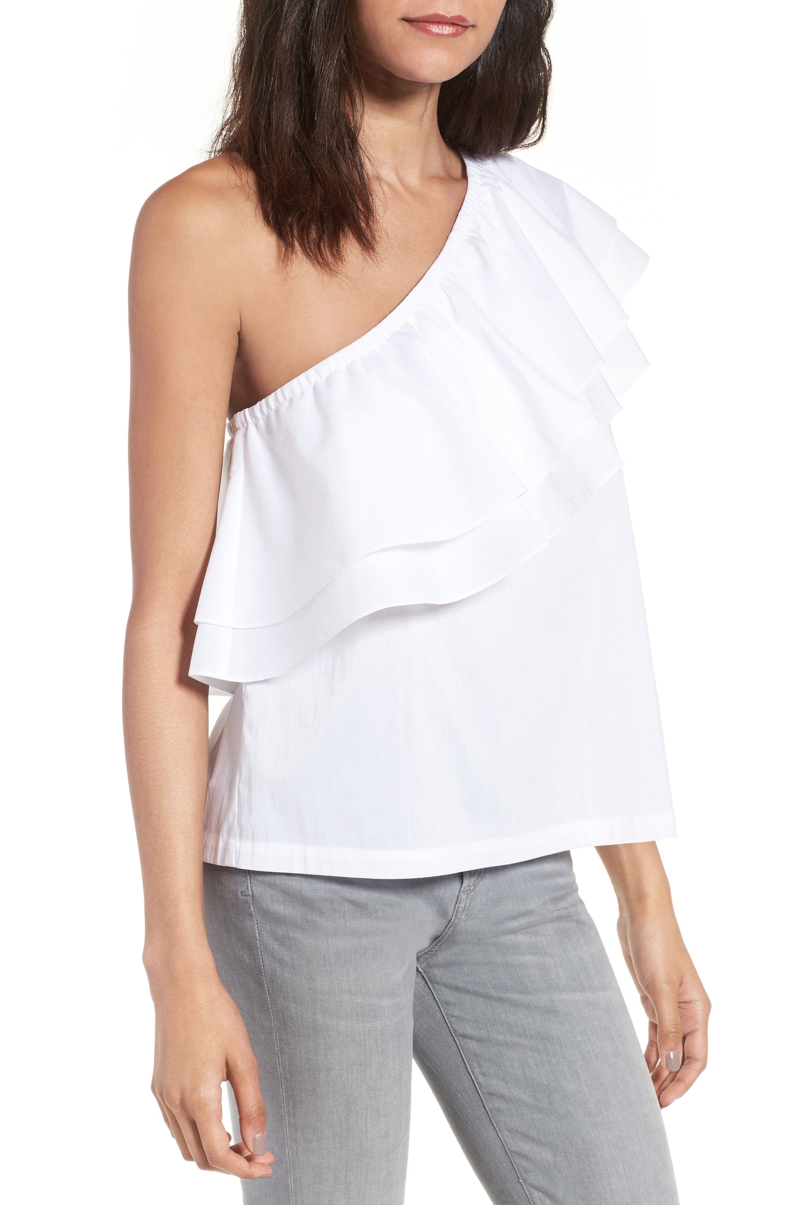 Ruffle One-Shoulder Cotton Blend Top | Nordstrom