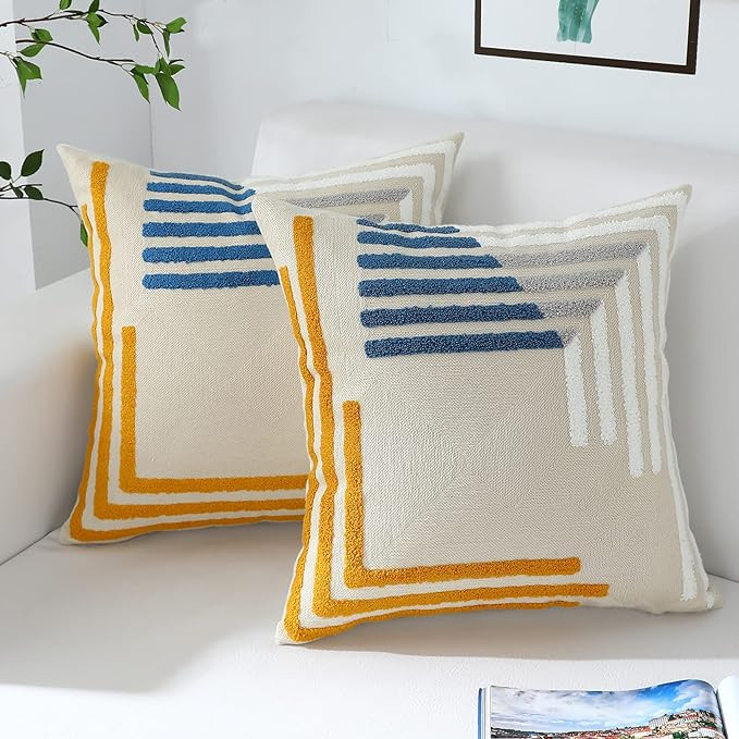 Oirpro Boho Throw Pillow Covers 18x18 Set of 2 Neutral Accent Modern Farmhouse Pillow Covers with... | Amazon (US)
