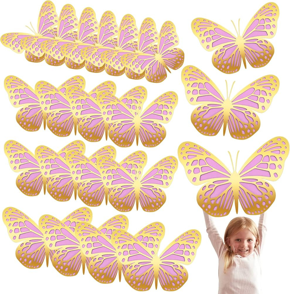 20 Pcs 3D Large Butterfly Party Decoration 2 Layer Giant Paper Butterfly Stickers Big Butterfly W... | Amazon (US)