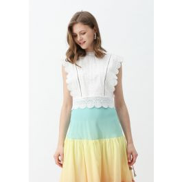 Zipper Crochet Eyelet Sleeveless Cropped Top | Chicwish