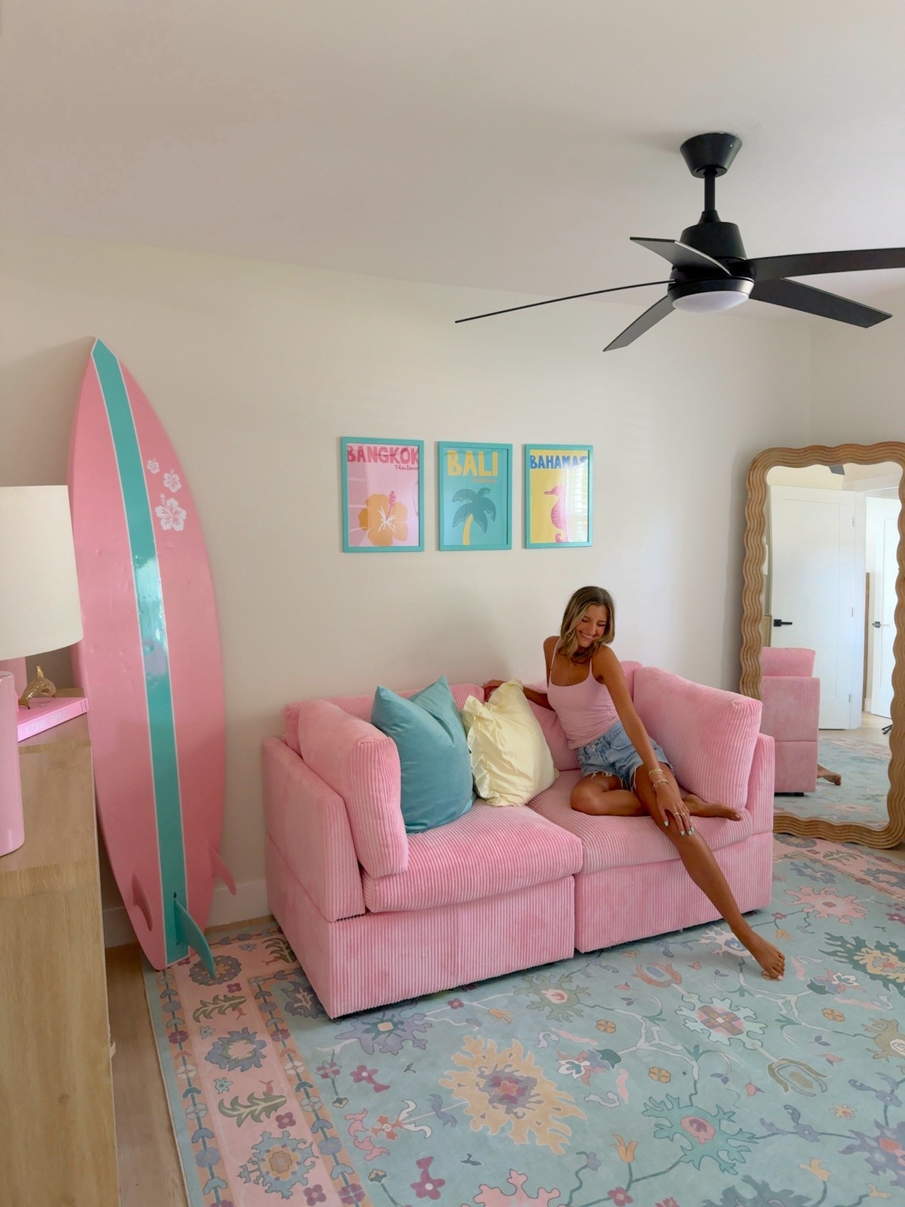 welcome to the moving series! the Wayfair pink couch lives on in my new home 🌸💕🛋️ welcome to my cloffice! 

#LTKHome
