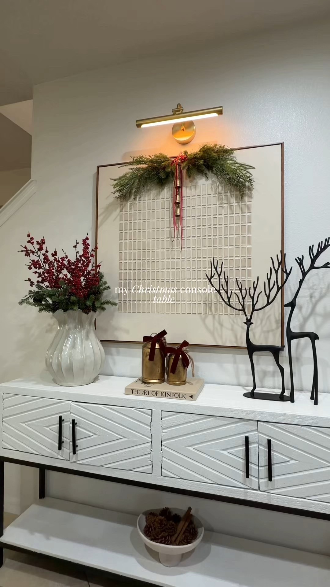 Christmas is coming fast! Decorated my console table with pine branches and berries ✨. 
 #christmasdecor #christmas #consoletabledecor


#LTKSeasonal #LTKHome #LTKHoliday