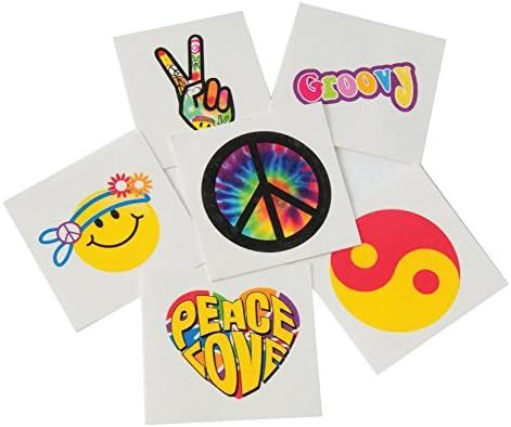 U.S. Toy 144 Indiviual Assorted Groovy Hippie 60s and 70s Themed Trick or Treat Tattoos | Amazon (US)