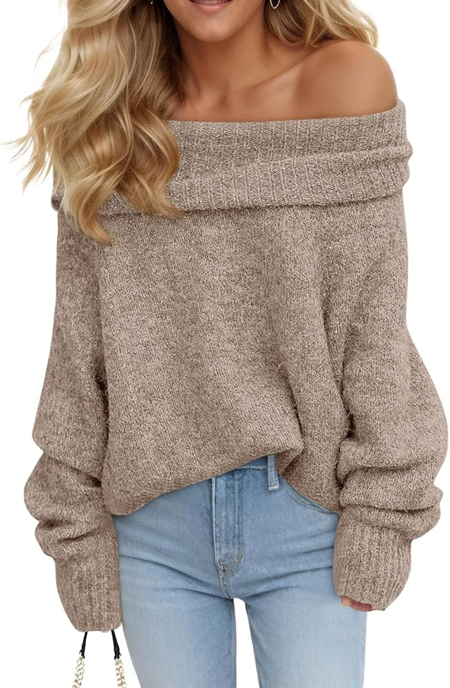 Saodimallsu Womens Off The Shoulder Sweaters Oversized Long Sleeve Loose Ribbed Knit Fall Trendy ... | Amazon (US)