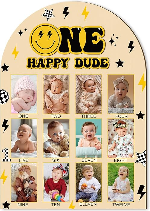 R HORSE My First Year Photo Frame Board, 3D One Happy Dude Birthday Decoration Display Wood Board... | Amazon (US)