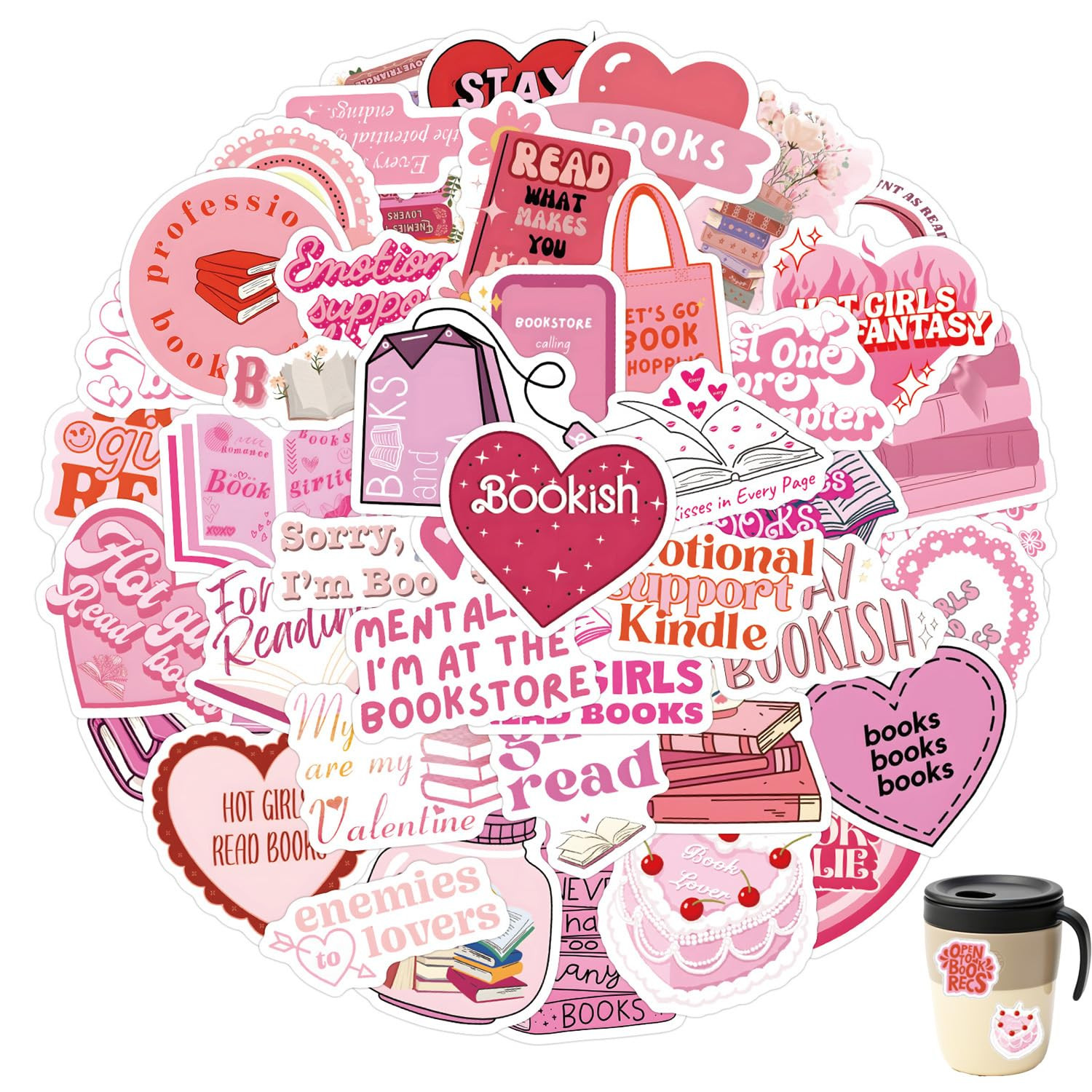 Pink Book Stickers - 60pcs Waterproof Vinyl Heart Shape Aesthetic Reading Stickers for Kindle, Sc... | Amazon (UK)
