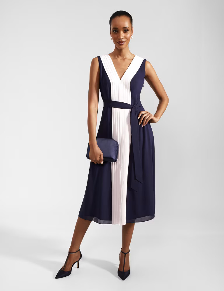 Colour Block V-Neck Midi Waisted Dress | Marks & Spencer (UK)